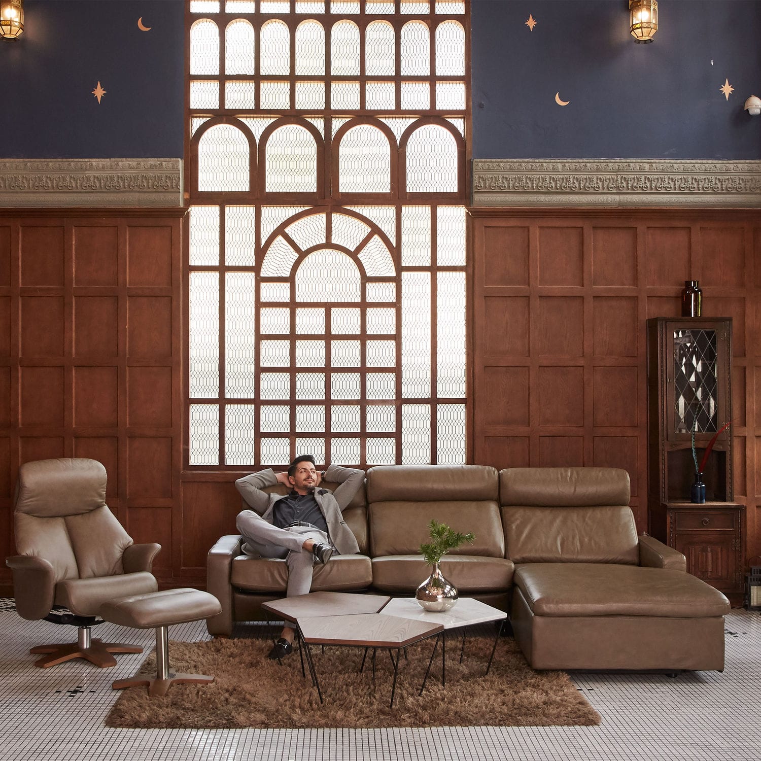 Modular sofa LUNENO ZEDERE corner / brown / green