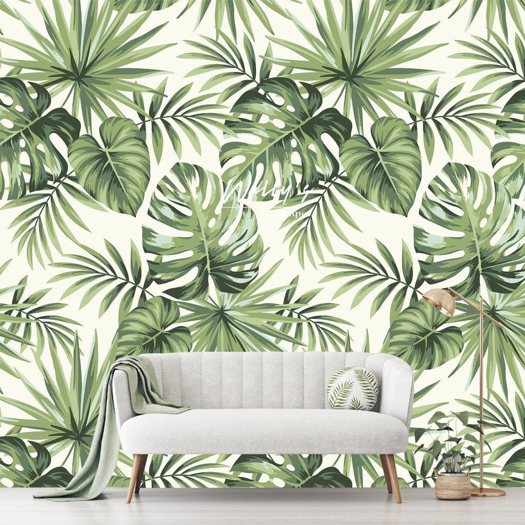 Contemporary Wallpaper - Tropics - Wally's - Nature Pattern   Gray   White