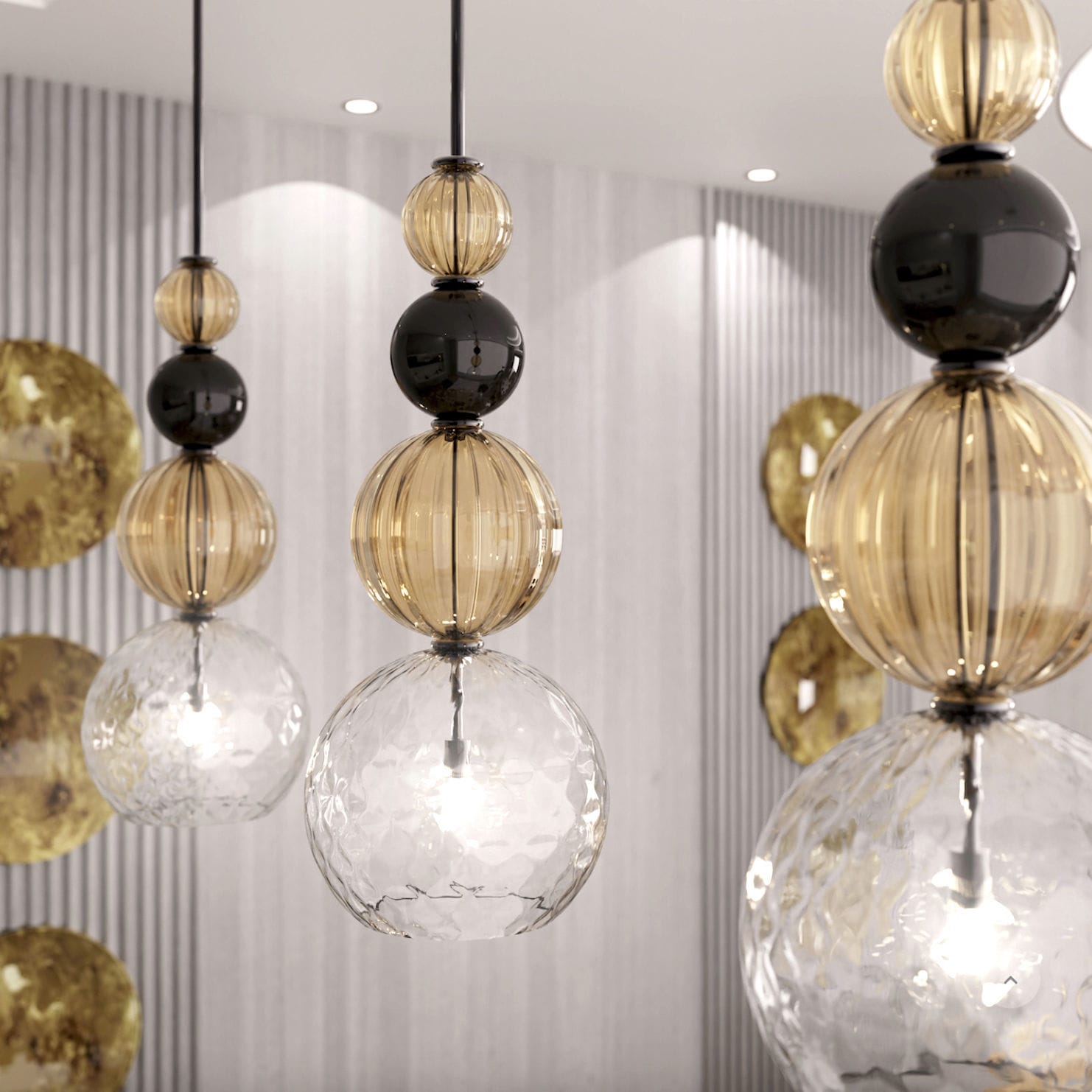 Pendant lamp CARUSO PIUMATI metal / blown glass / Murano glass