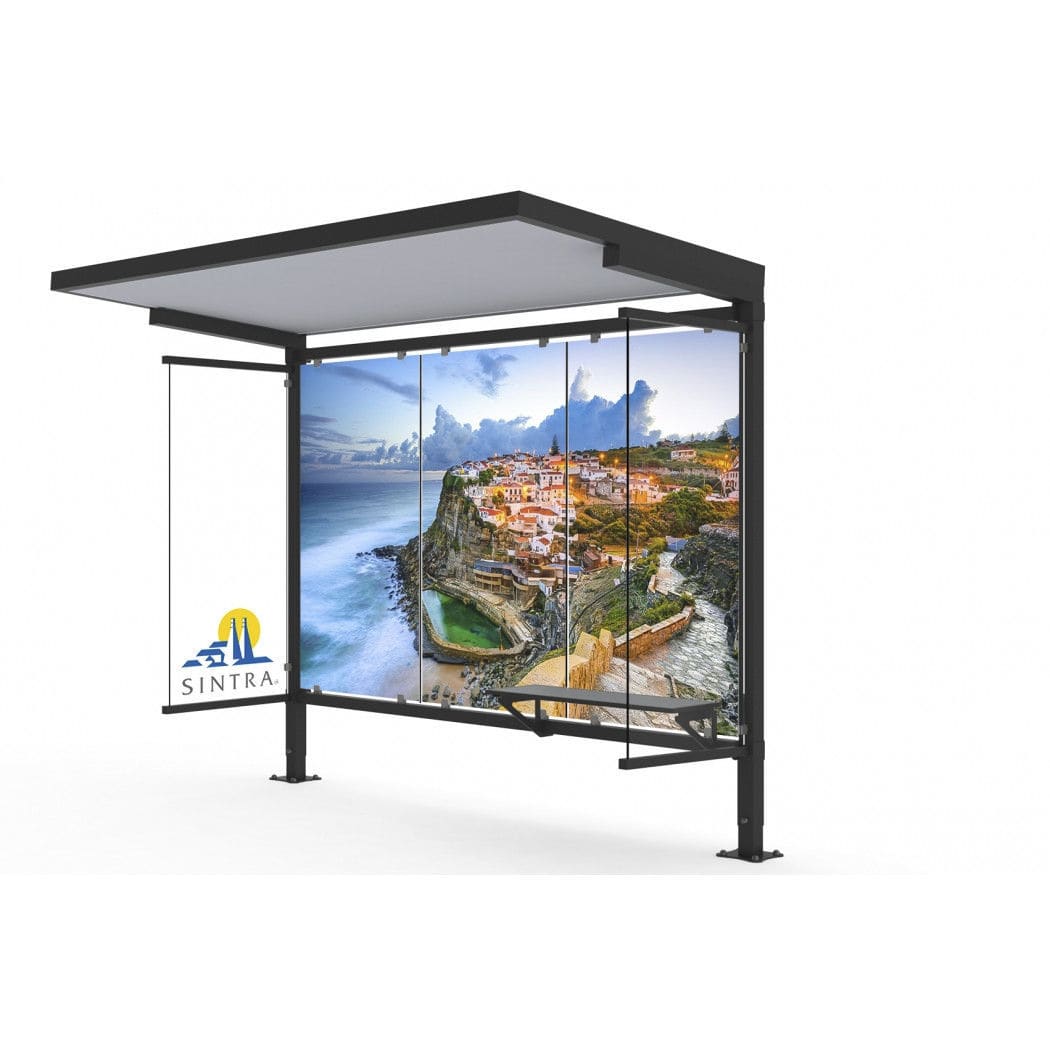 Metal Bus Shelter Cab Plaza C Veco Urban Design Tempered Glass With Bench 0171