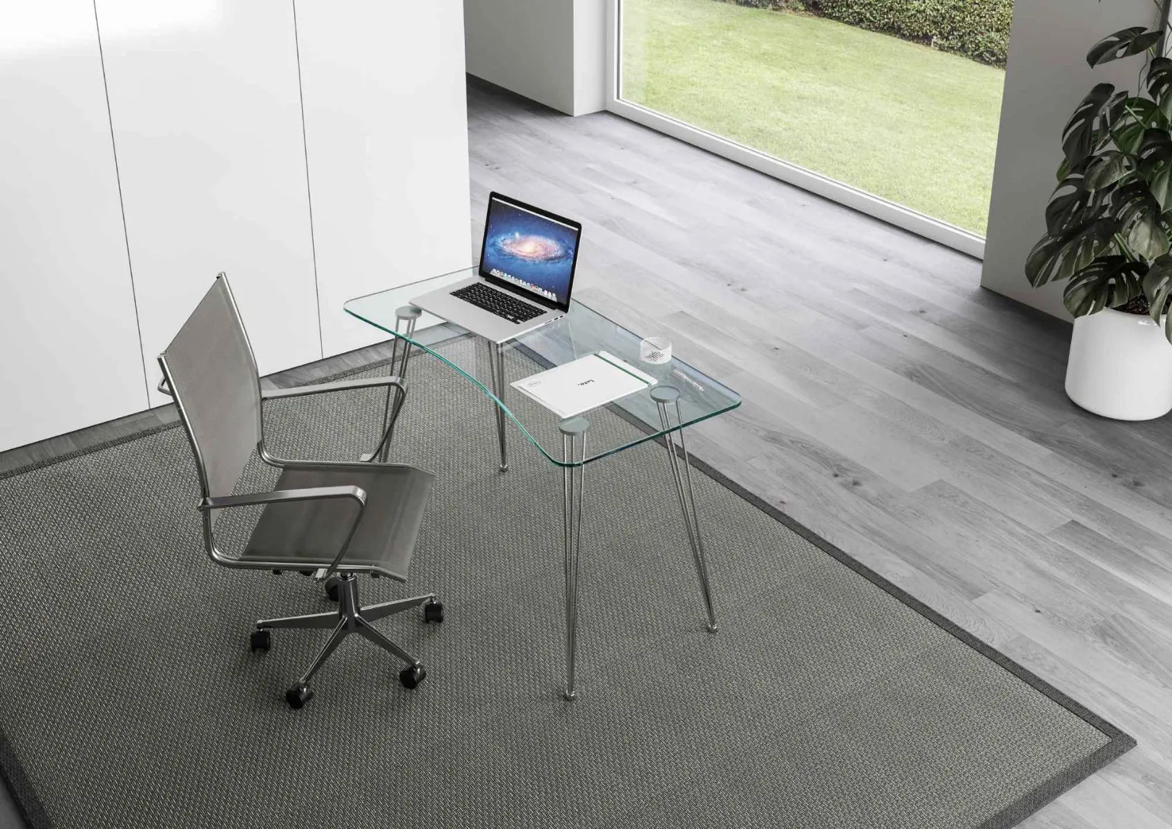 Free-standing desk - Konda - Itamoby - contemporary / tempered glass /  curved, image size:1697x1200