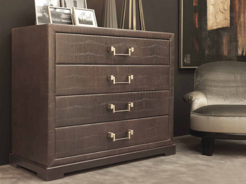 Contemporary Chest Of Drawers Leather Upholstered Brown