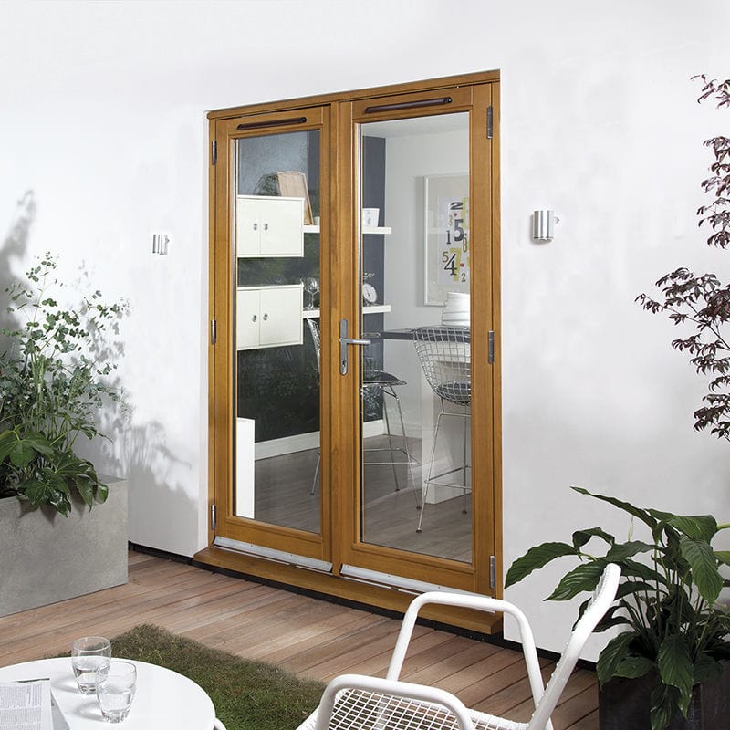 Swing French door - CANBERRA - JELD-WEN - oak / aluminum / double-glazed