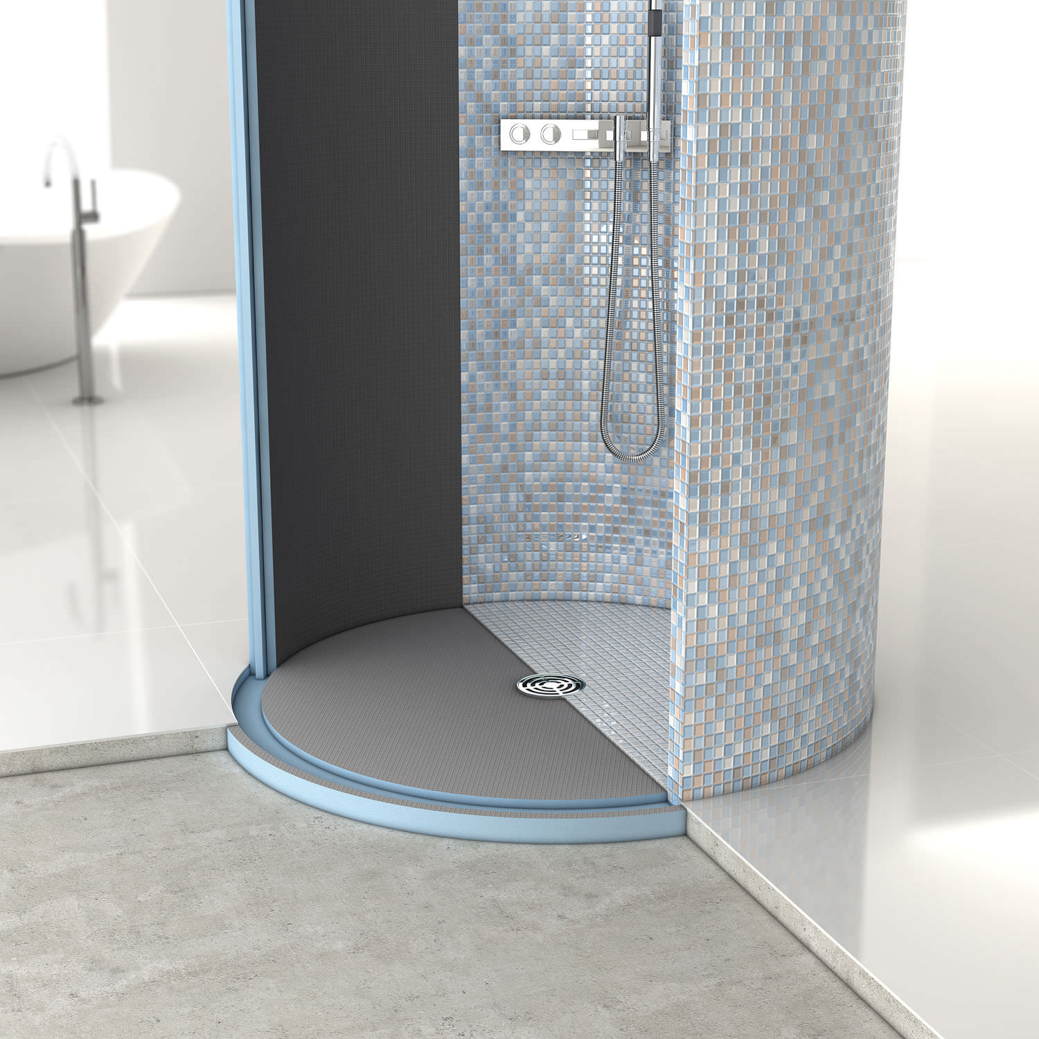 Round shower base FUNDO TROLLO wedi GmbH readytotile / concrete