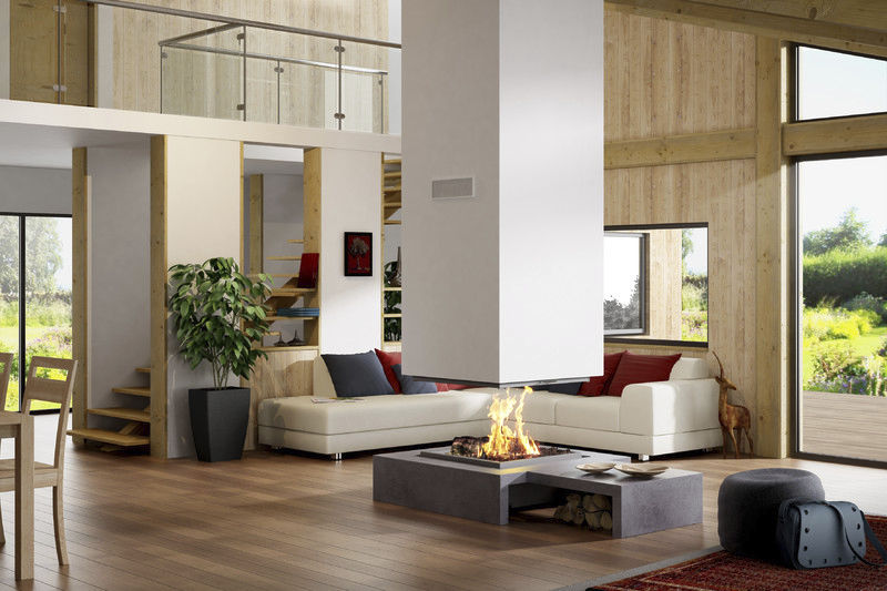 Closed Wood Hearth Central Metal Techinka 4 Sided Fireplace