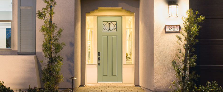 Entry Door Swing Fiberglass Glazed Smooth Star Therma