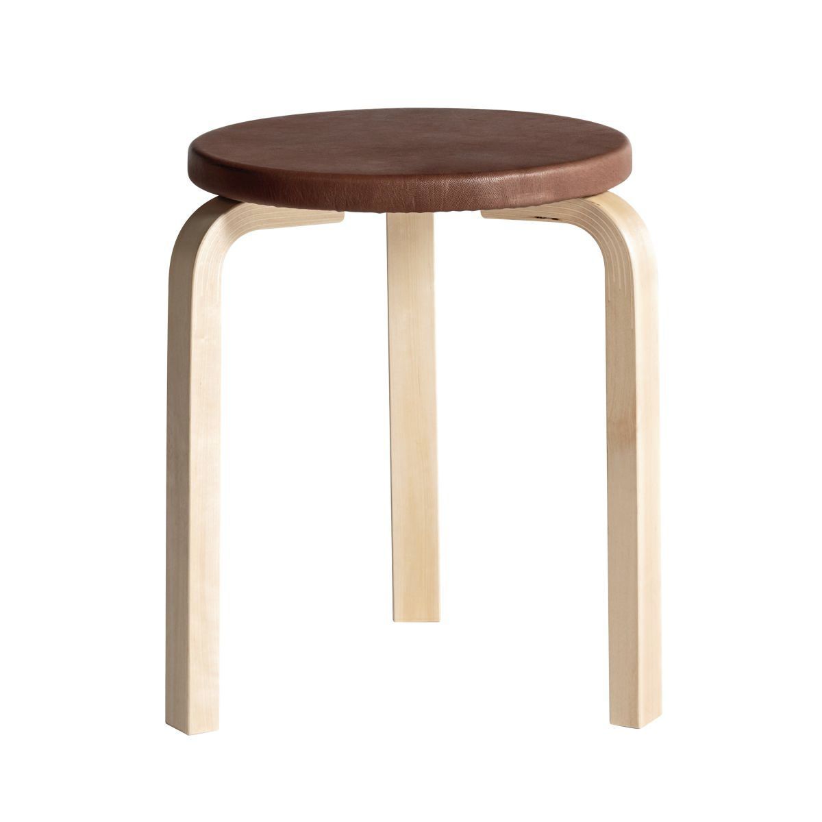 Contemporary stool - 60 - Artek - leather / fabric / plywood