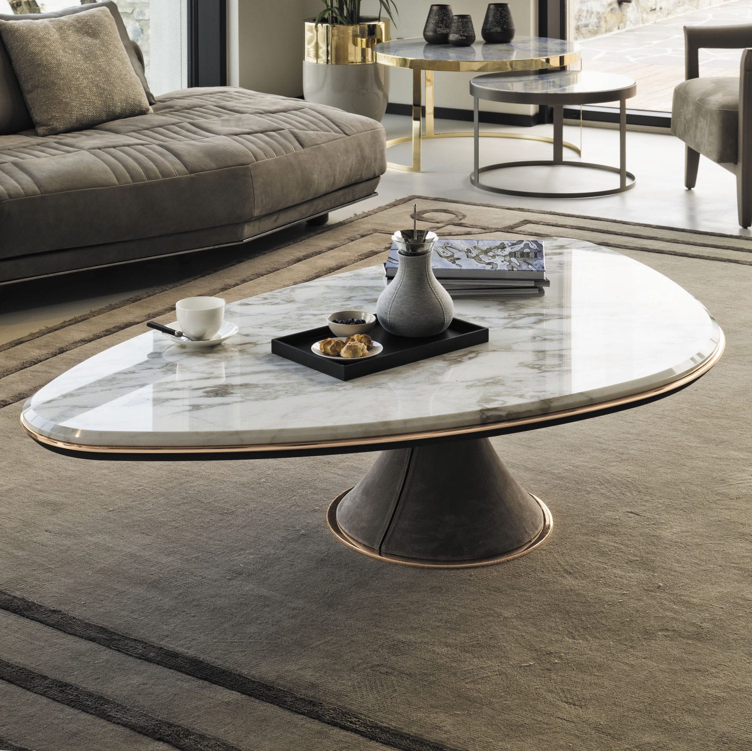 Contemporary coffee table GEHRY LONGHI S.p.a. painted metal / leather / marble