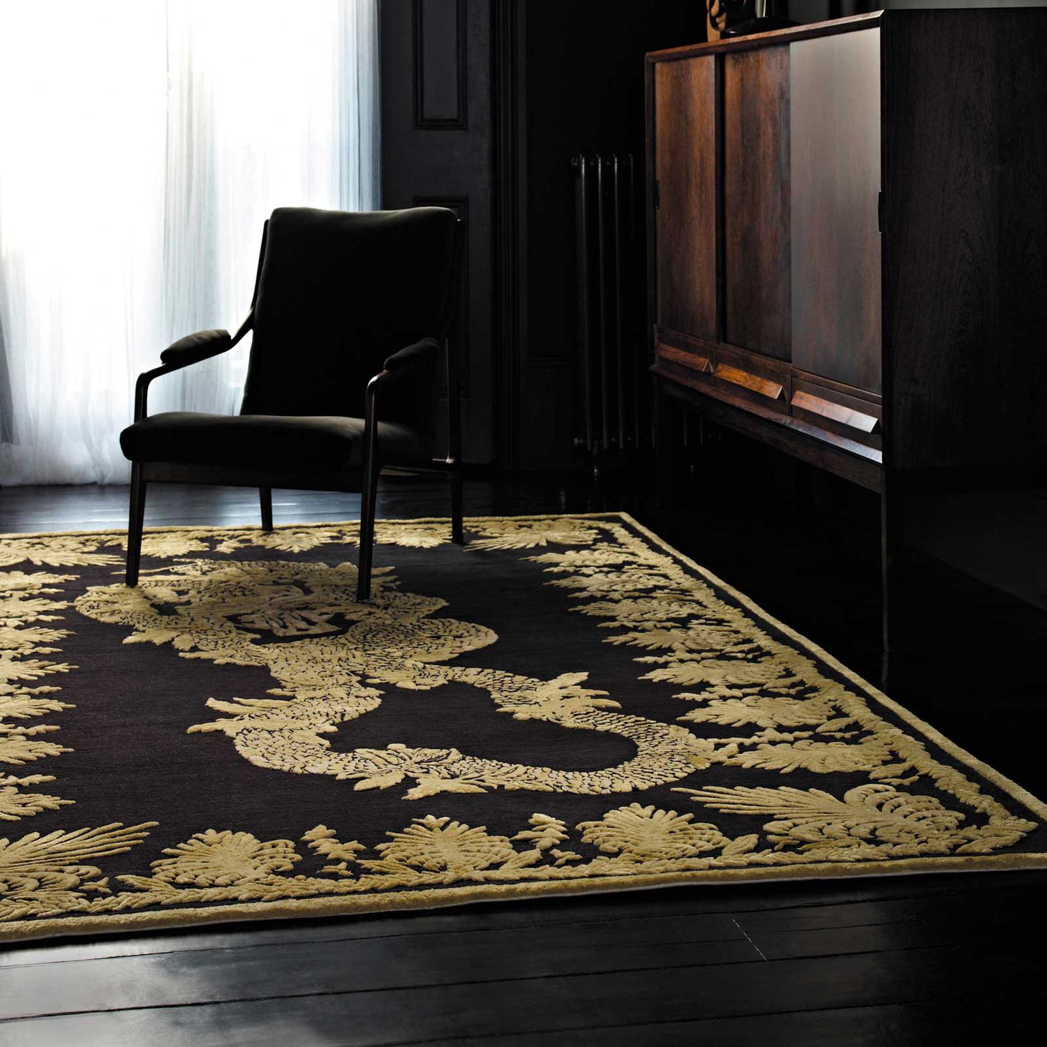 Contemporary Rug Patterned Wool Silk Military