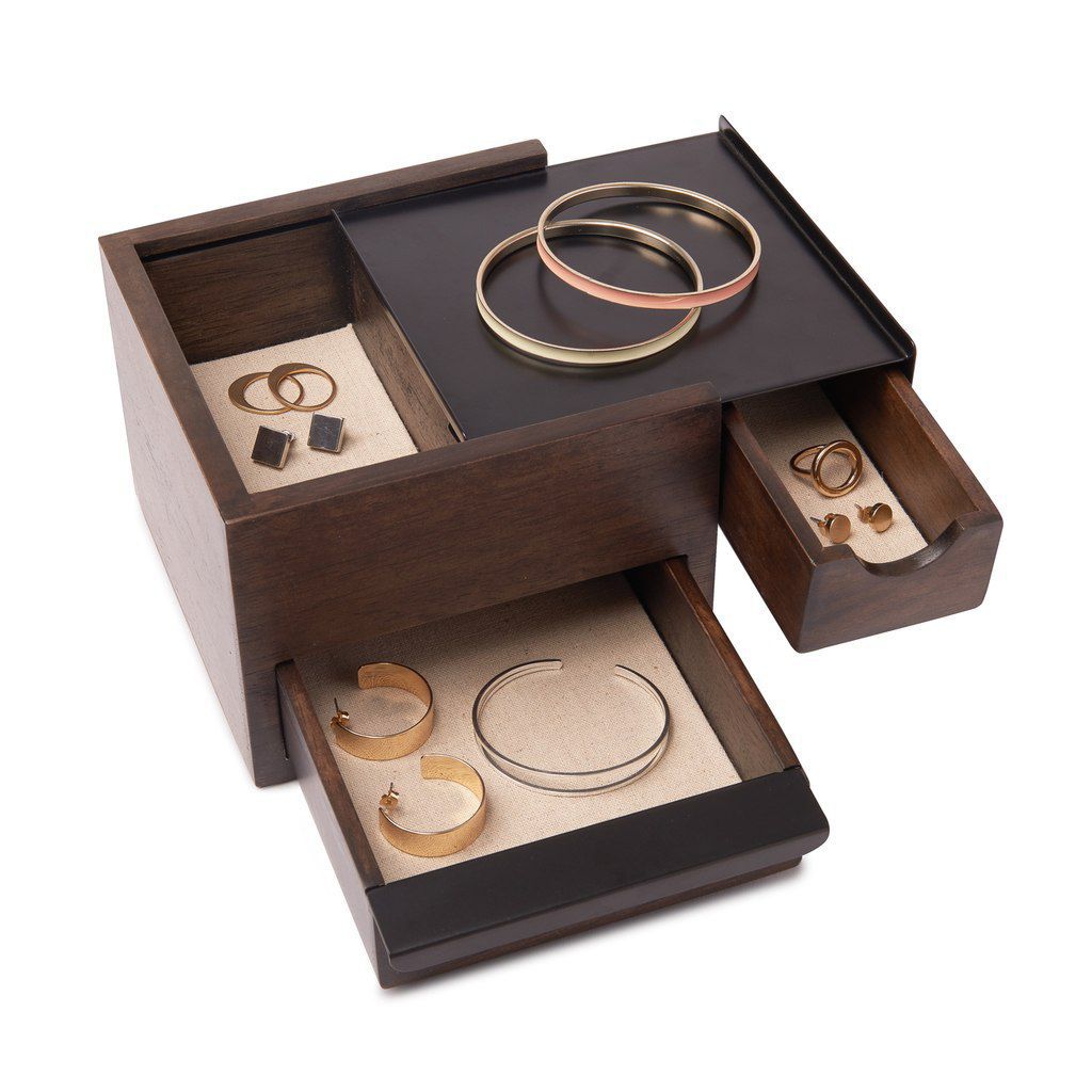 Wooden Jewelry Box Metal Mini Stowit Umbra