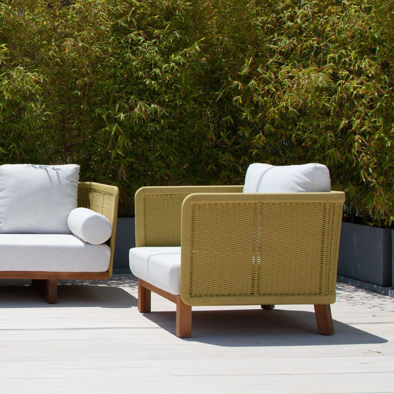 Contemporary armchair ZEN G&G italia fabric / teak / rope