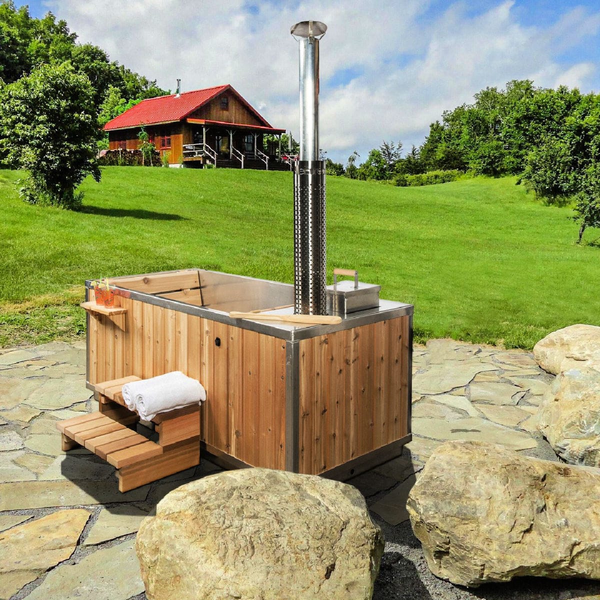 Aboveground hot tub Duo Wood Fired Urban Cedar Hot Tubs and Saunas