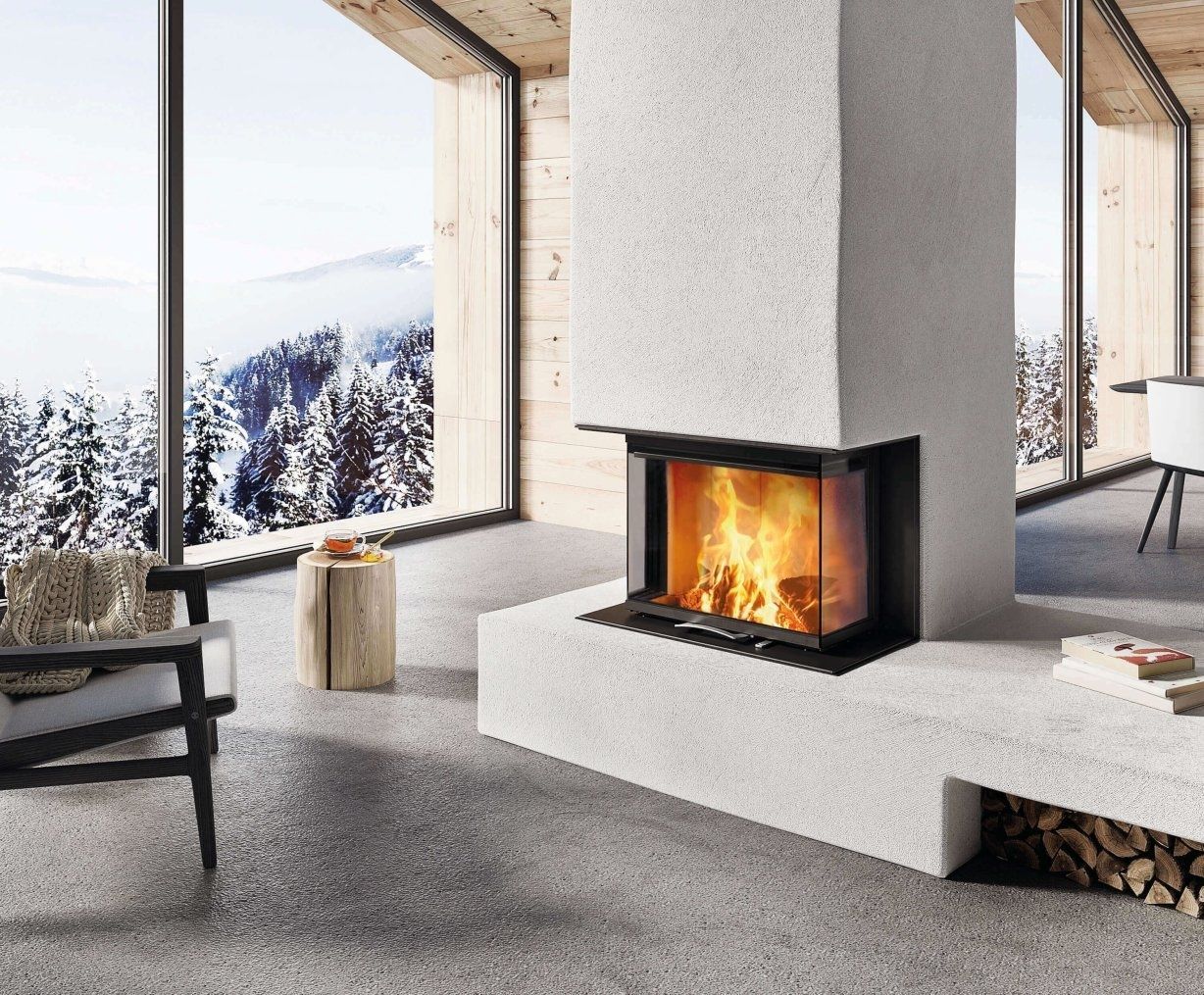 Closed wood hearth - 64x33x51 S3 2.0 - AUSTROFLAMM - 3-sided