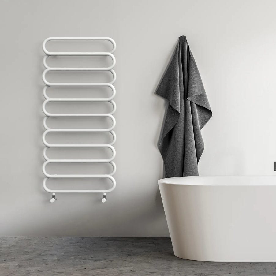 Hot water towel radiator - LOOP - Radiators - contemporary / steel / gray