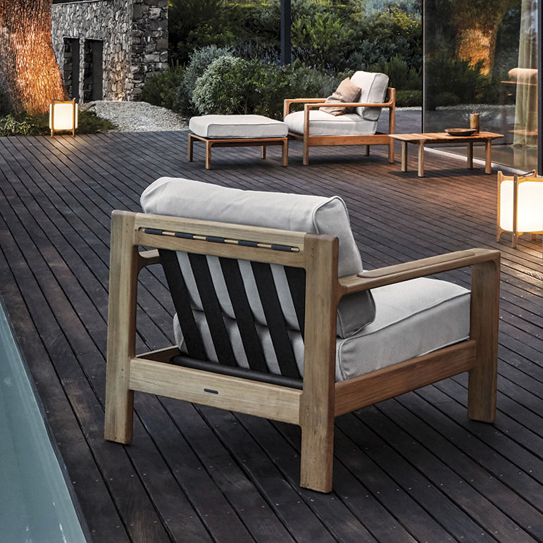 Contemporary Armchair Loop Gloster Fabric Teak Gray Contemporary Armchair Loop Gloster, Gloster Patio Furniture