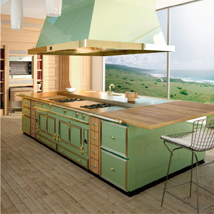 Wooden kitchen island - LA CORNUE - equipped / with cooktop / custom