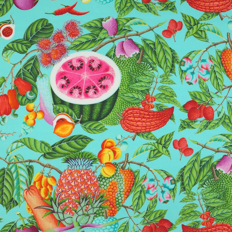 Manuel Canovas Jamaica aqua tropical fruits cotton upholstery fabric 