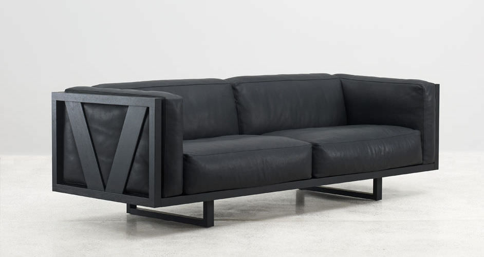 Contemporary Sofa Leather Oak Fabric Frame Ej 555 By