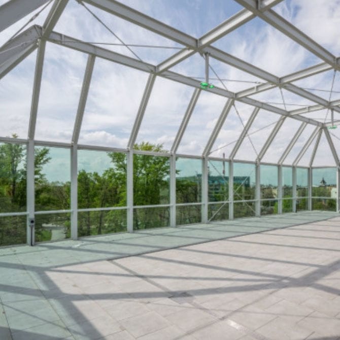 Laminated glass panel STRATOBEL AGC Glass Europe tempered / float