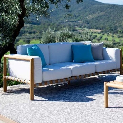 Outdoor sofa - Pevero - Unopiù - white / fabric / teak