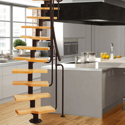 Circular Staircase Metal Frame Wooden Steps Without Risers