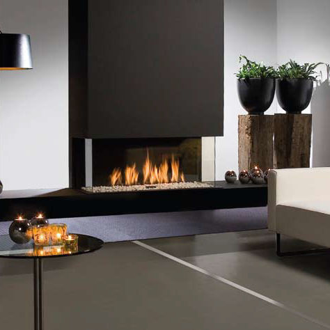 Gas Fireplace Contemporary Closed Hearth 3 Sided Triple