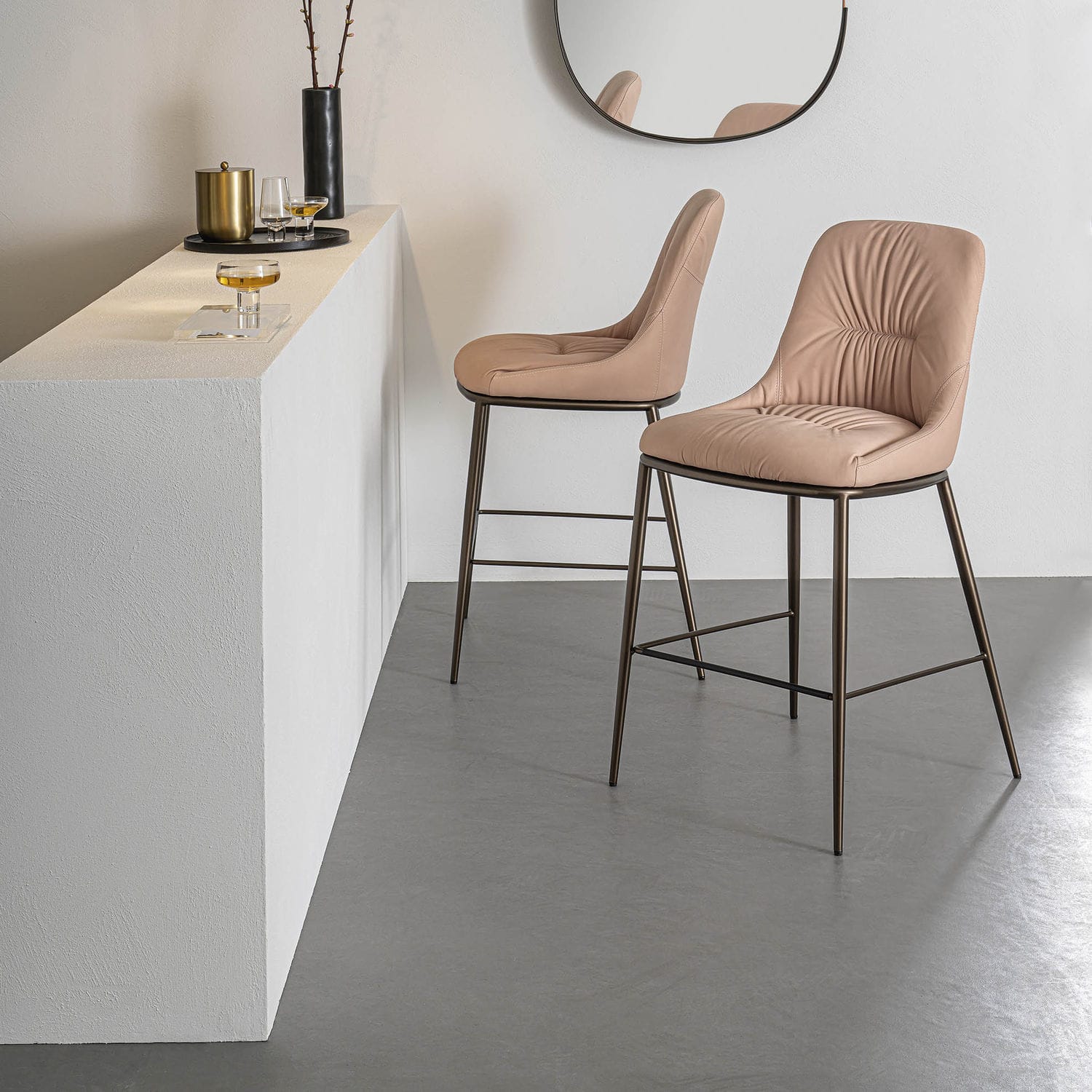 Contemporary bar chair - CHIC - Riflessi - fabric / leather / metal base