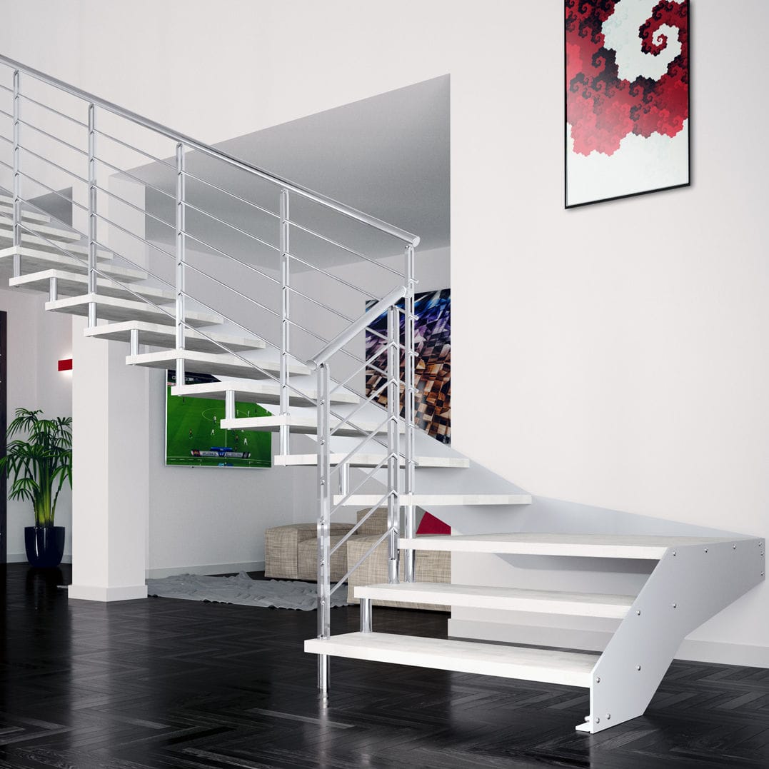 Reversible Stepstone Quarter-turn staircase - REXAL MONO - Mobirolo - wooden step / metal ...