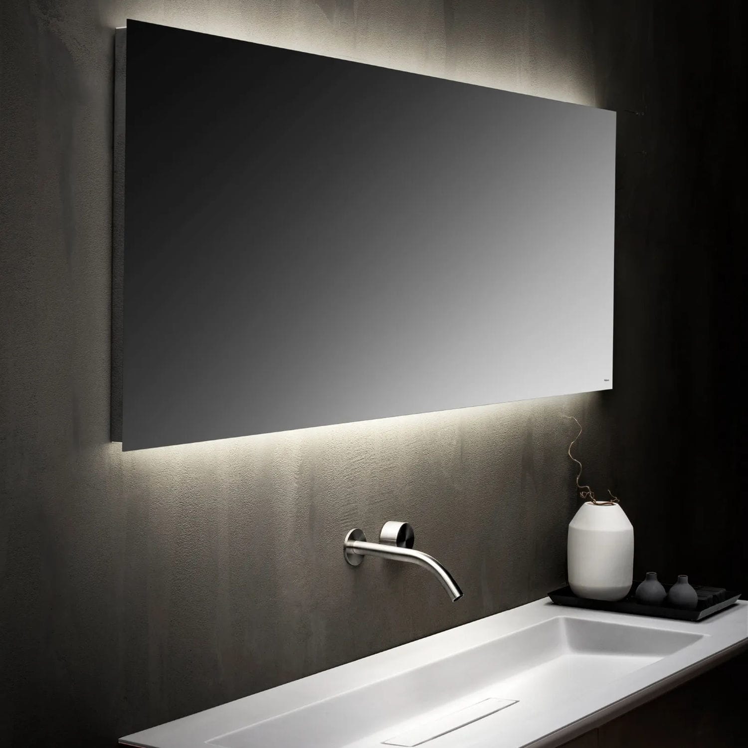 Wall-mounted bathroom mirror - FALPER - contemporary / rectangular / stainless steel