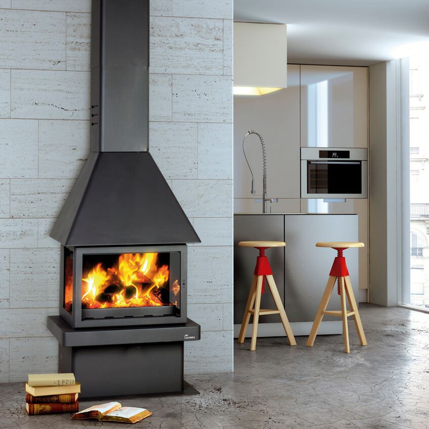 Wood Heating Stove 3 Sided Corner Metal Cm 300 Lacunza