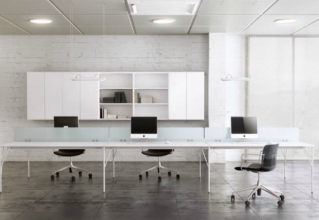 Desk mounted office divider - FEEL - Arlex - glass / semi-glazed / modular