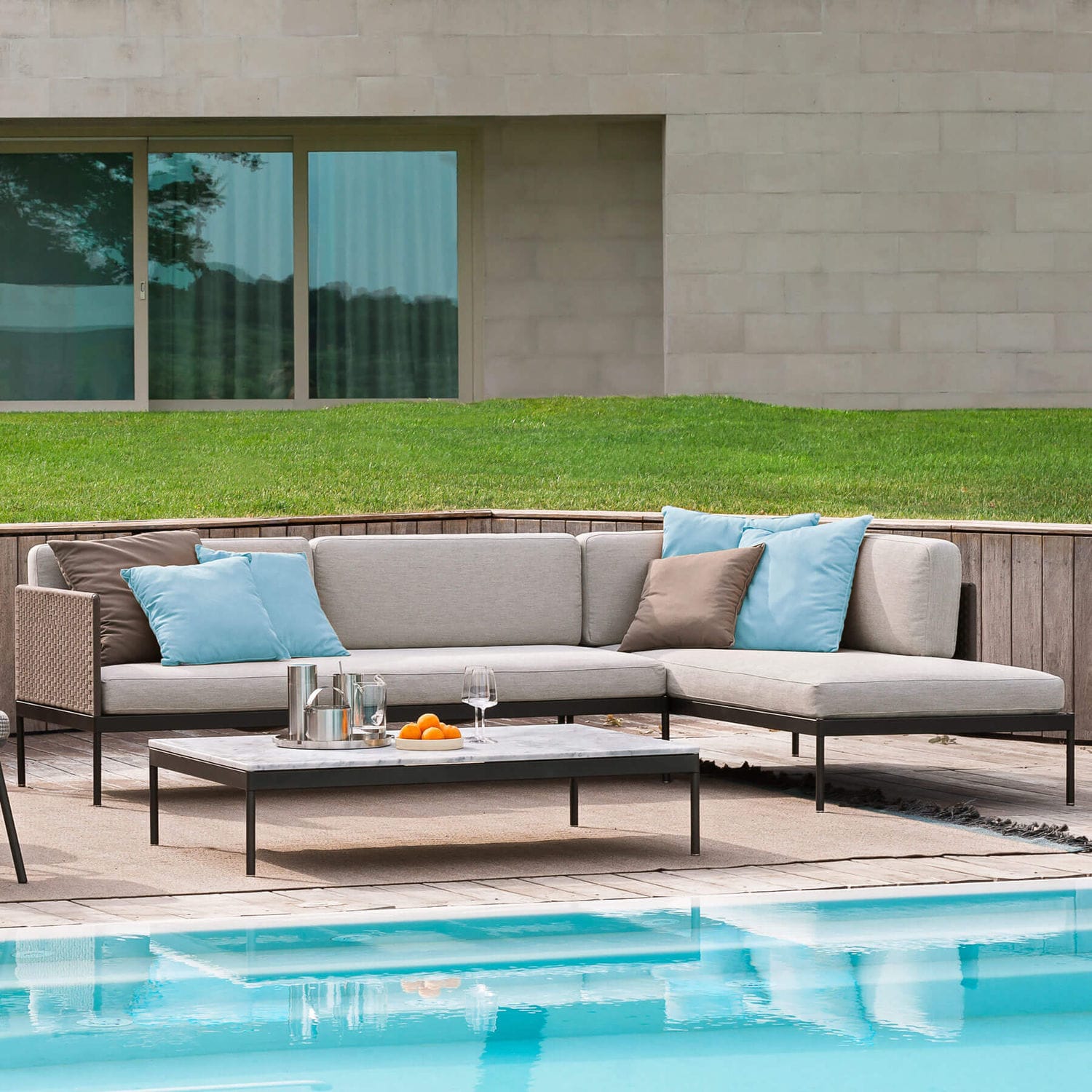 Contemporary coffee table BASKET 355 RODA stone / stainless steel