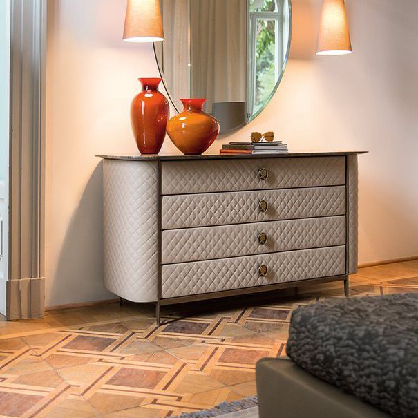 Contemporary Chest Of Drawers Metal Leather Beige Penelope