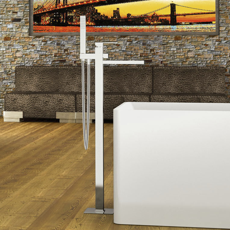 Bathtub Mixer Tap Floor Mounted Chrome Plated Brass Bathroom