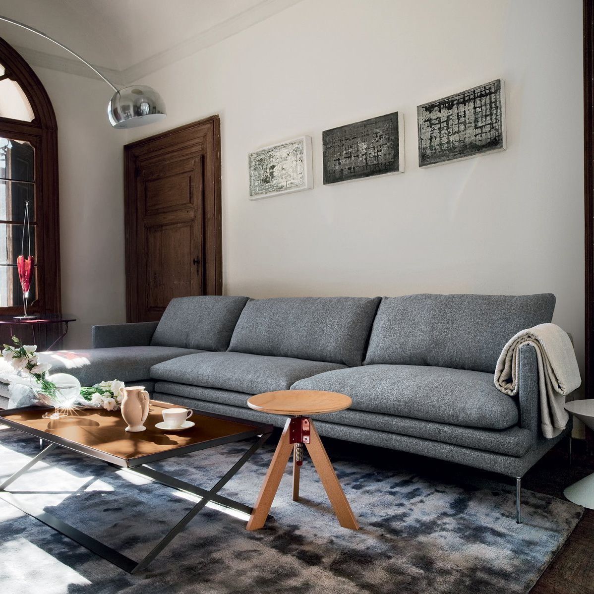 Contemporary stool GIOTTO Zanotta beech / varnished wood / beech base