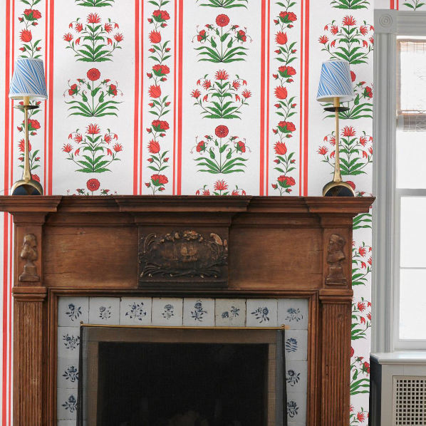 Traditional wallpaper - POPPY - F. SCHUMACHER & CO. - floral / striped ...