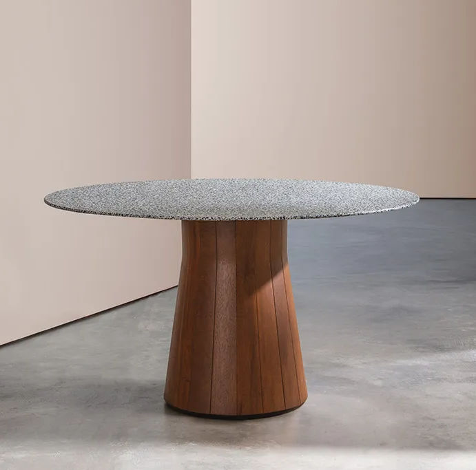 Contemporary table - REVERSE - Andreu World - wood / iroko / wooden base