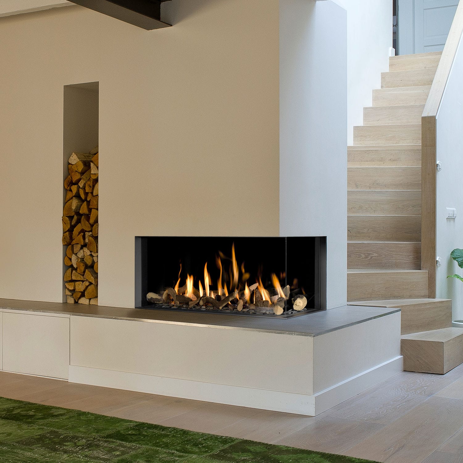 Gas Fireplace Contemporary Closed Hearth Corner Corner