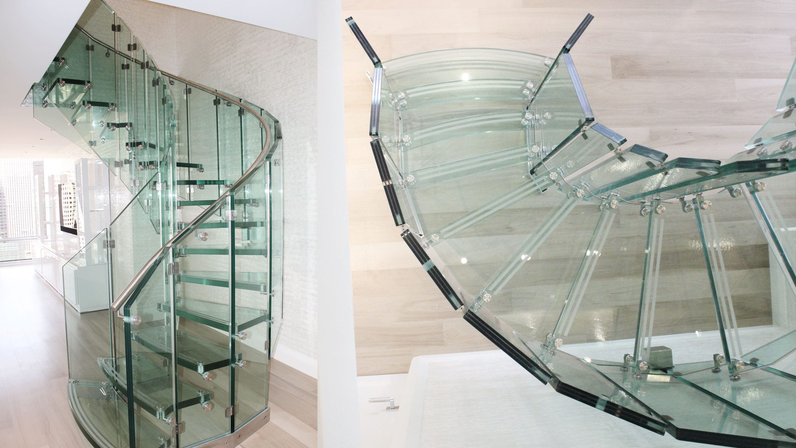 Helical staircase - FLY design for small spaces - Siller Stairs - glass frame / glass steps / without risers