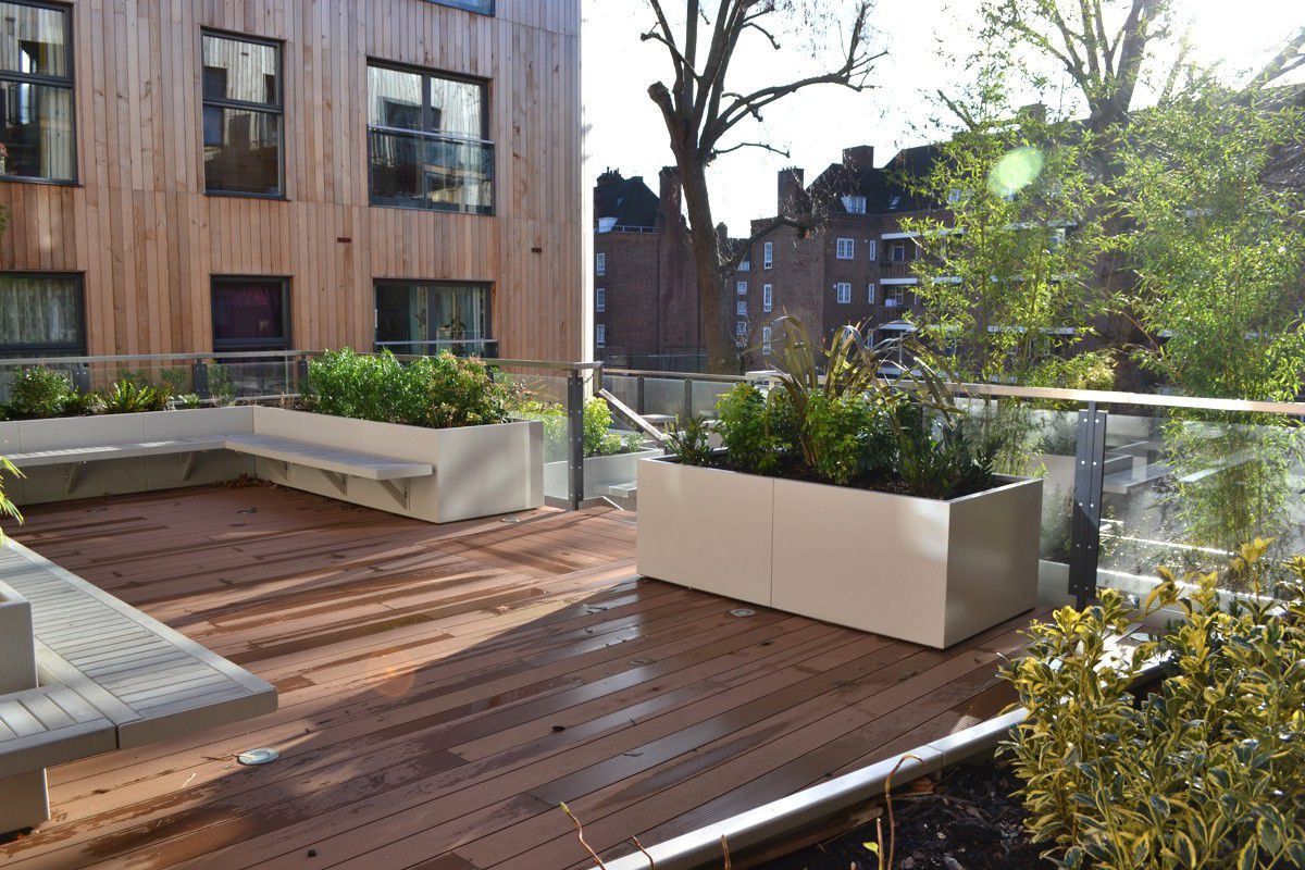 Metal Planter Rectangular With Integrated Bench Modular