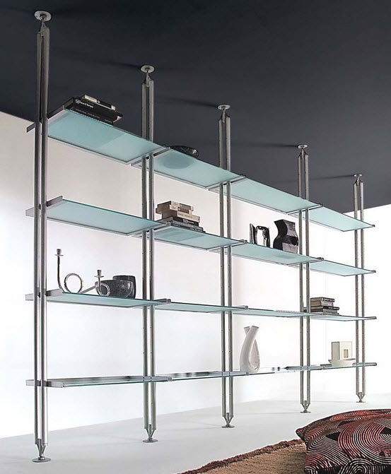 Floortoceiling shelf TANGRAM ORSENIGO contemporary / metal / glass