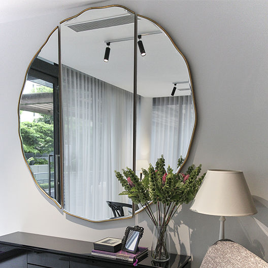 Wall Mounted Mirror Contemporary Round Hardwood 50 2967 Wall Mounted Mirror Contemporary