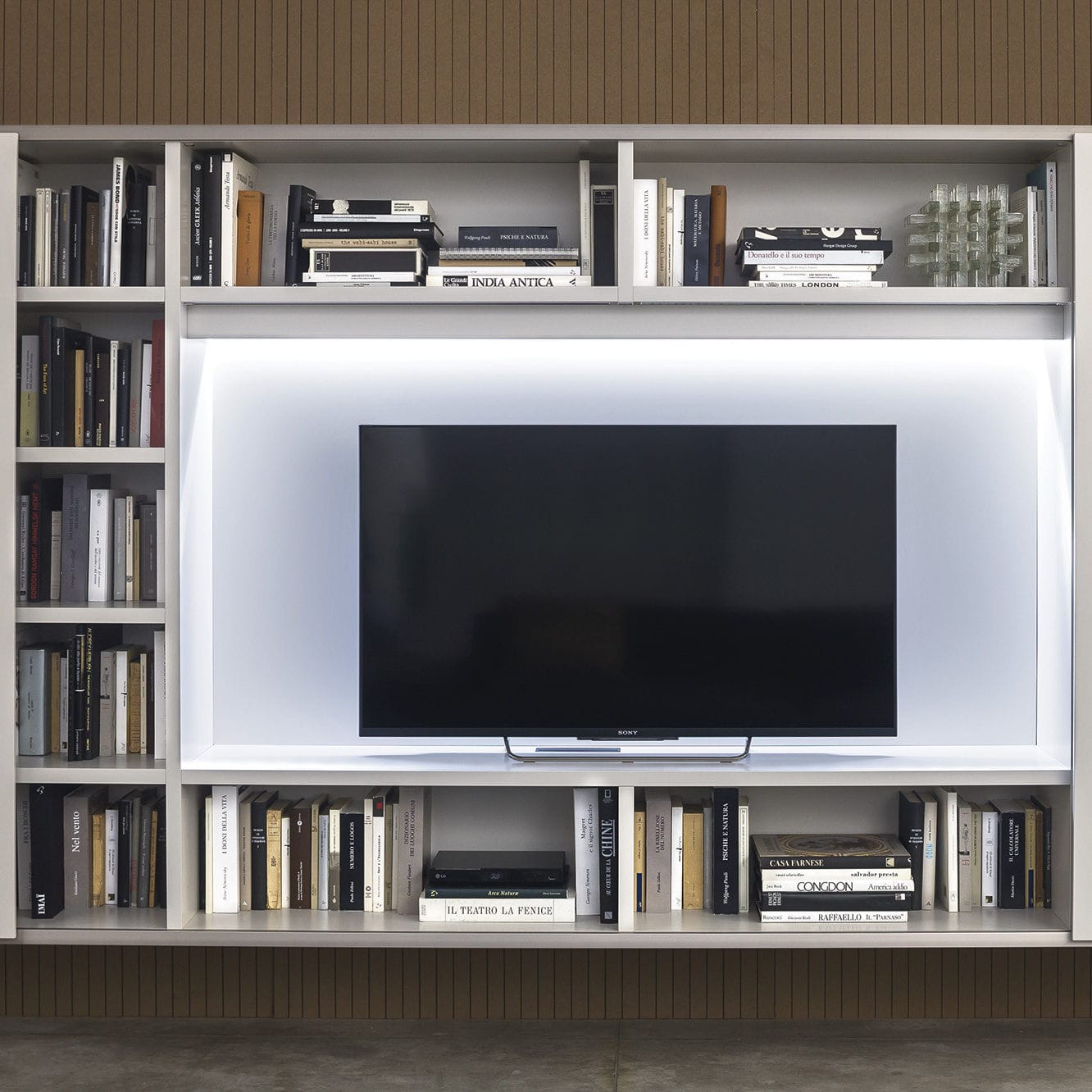 Contemporary Tv Wall Unit Lacquered Wood Elm Novamobili