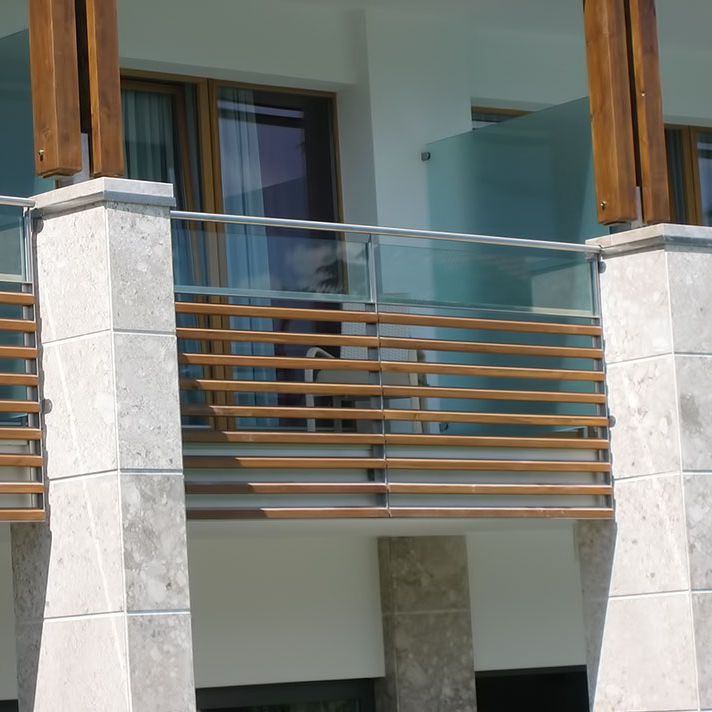 Glass panel balcony INOX DESIGN with bars / glass / wooden