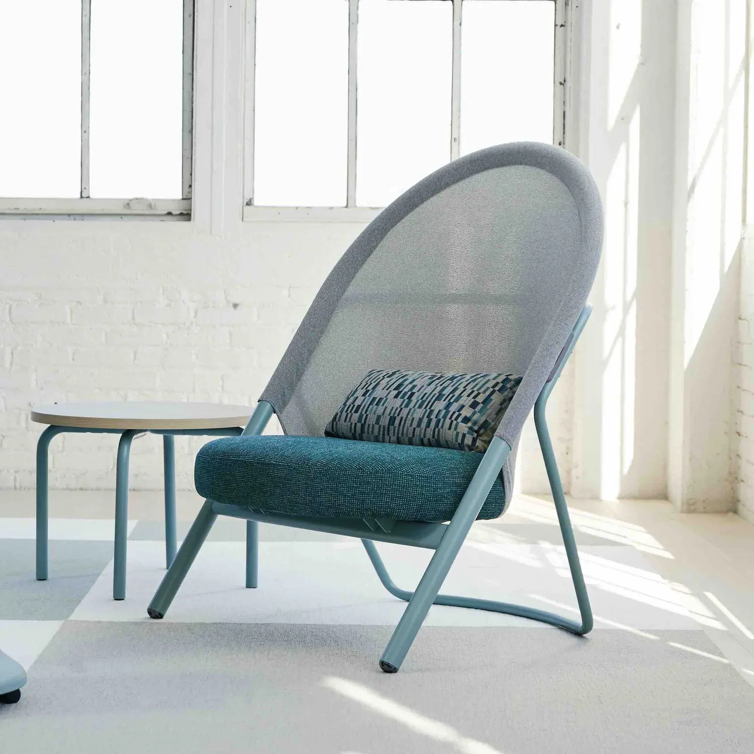 Contemporary armchair ROUTES Teknion fabric powder coated