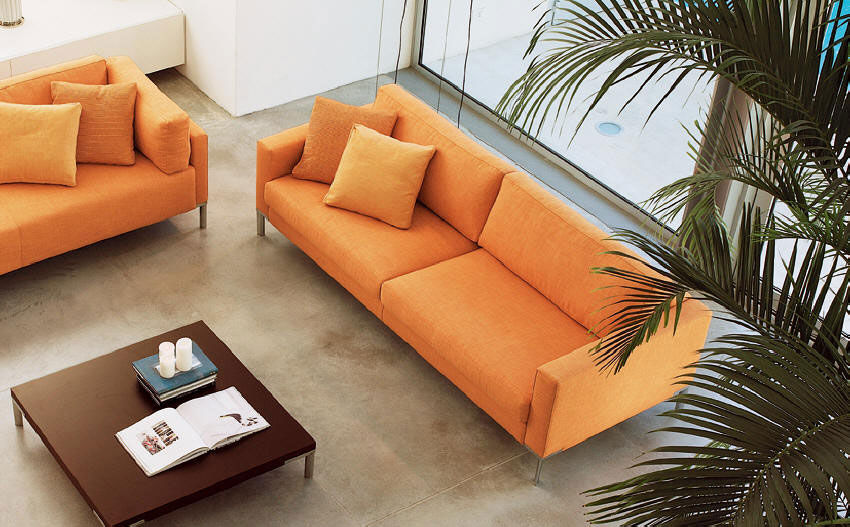 Contemporary Sofa Ginger Citterio Meda Fabric 2 Person Orange Contemporary Sofa Ginger Citterio, Orange Contemporary Sofa