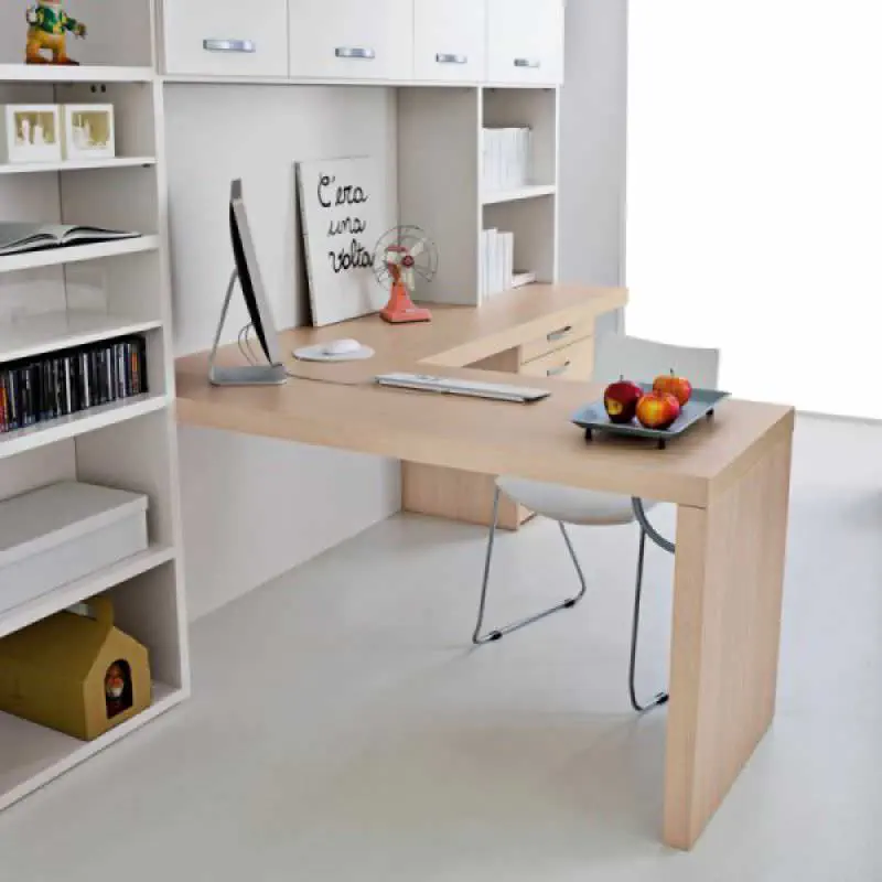 Wooden Desk Start Angolare Clever Contemporary Commercial With Shelf