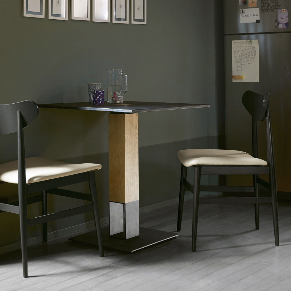 Contemporary Bistro Table Steel Oak Steel Base Acqua Alta