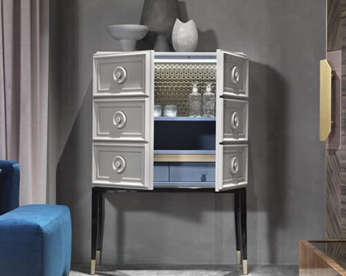 Traditional Mini Bar Cabinet Lacquered Wood Home Virgilio