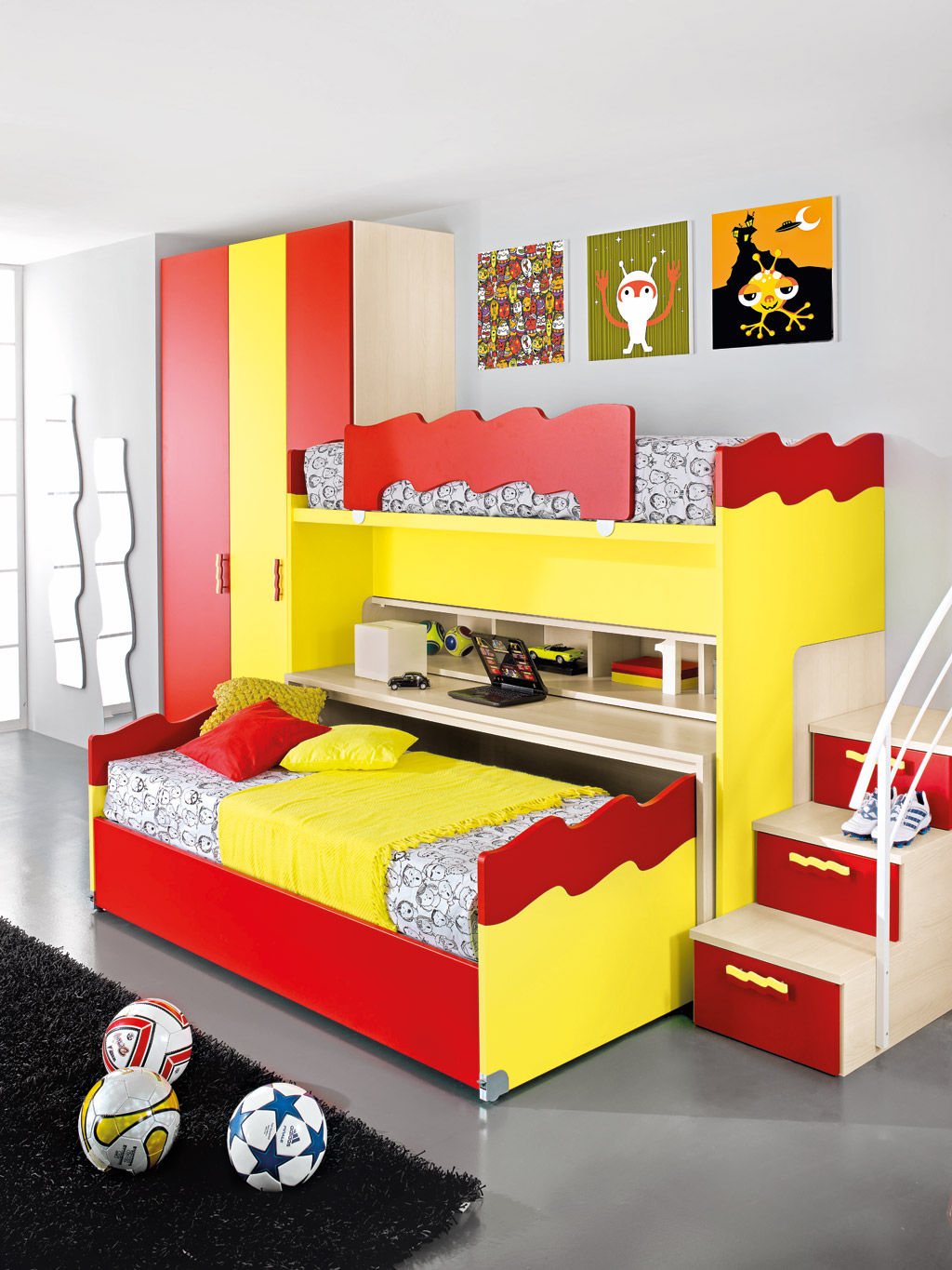 Yellow Children S Bedroom Furniture Set Sport Calcio 7 Faer Ambienti Unisex